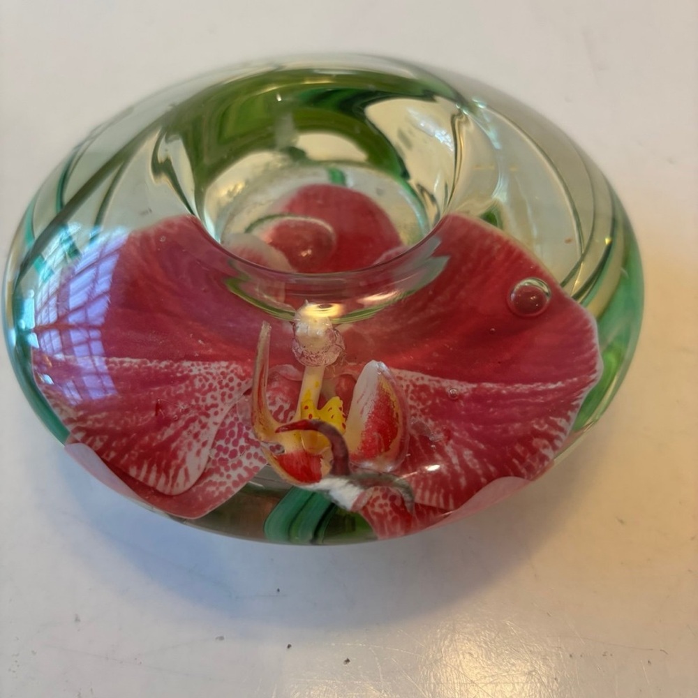 EMILIO ROBBA Pink Orchid Flower Light Clear Votive Candle Holder